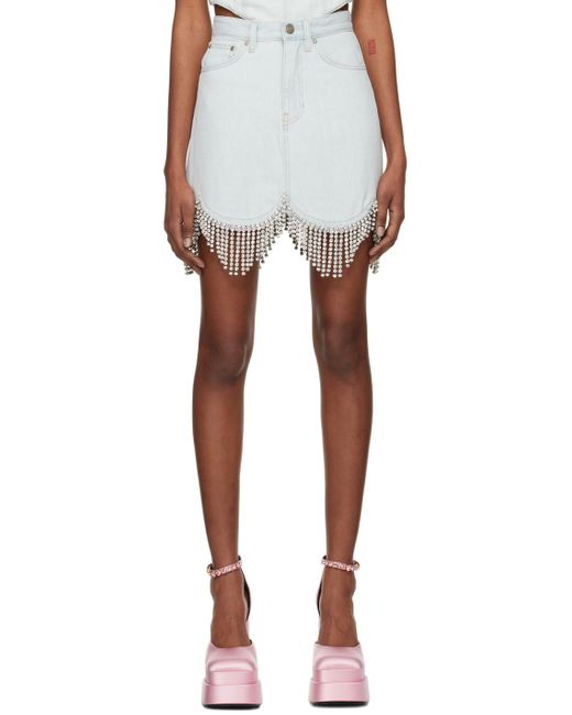 Mini-jupe bleue en denim à ourlet festonné Area en coloris Black