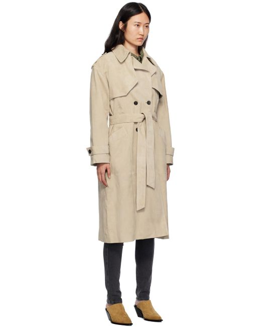 Anine Bing Natural Double-breasted Leather Trench Coat