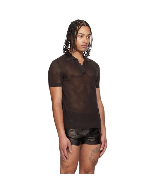 Tom Ford Black Cotton Silk Mesh S/S Buttonless Polo for men