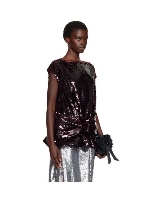 Simone Rocha Black Burgundy Boxy Peplum Bow Detail Top