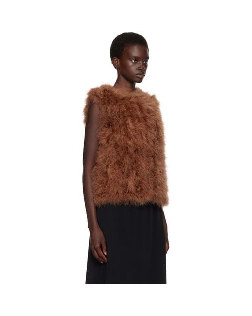 Yves Salomon Brown Tan Cropped Feather Gilet Vest