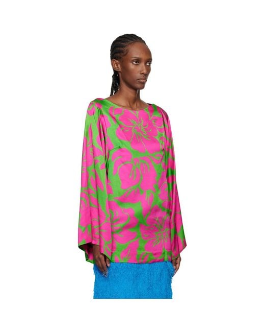 Dries Van Noten Pink Satin Print Blouse