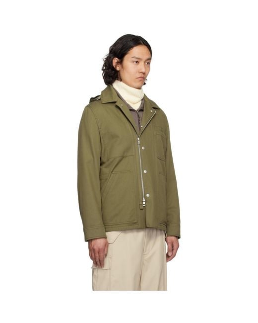 Moncler Green Khaki Guerledan Hooded Cotton Shirt Jacket for men