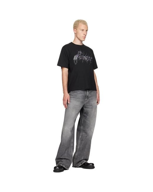 we11done Black Glitter Logo T-Shirt for men