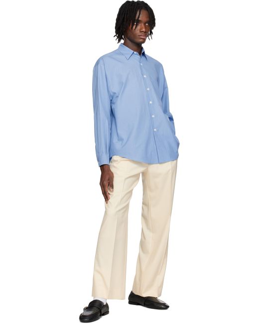 AURALEE Men's Blue Washed Finx Twill Big Shirt