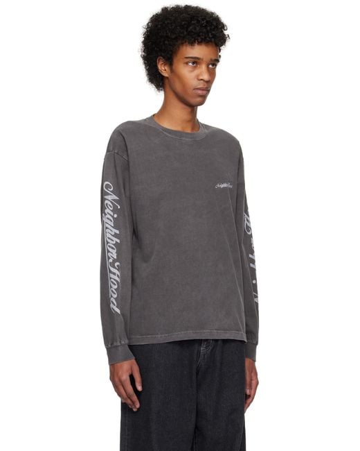 メンズ Neighborhood グレー Nh Ls-12 Tシャツ Black