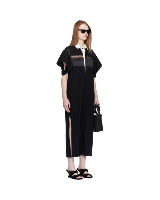 Sacai Black Cotton Jersey Midi Dress