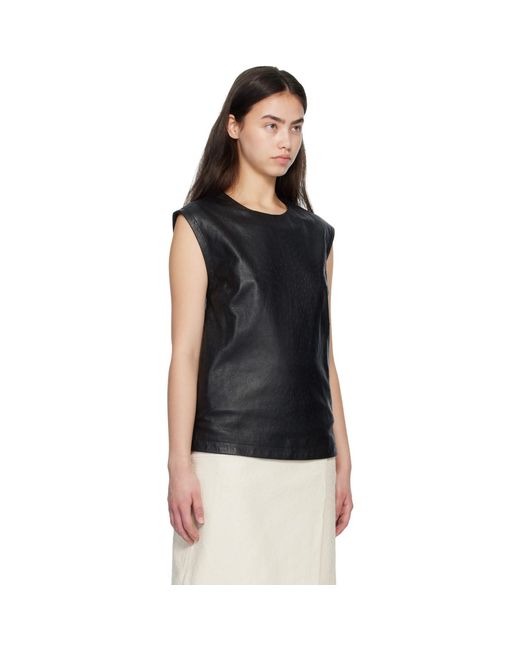 Loulou de Saison Black Fiza Ostrich-Effect Leather Blouse