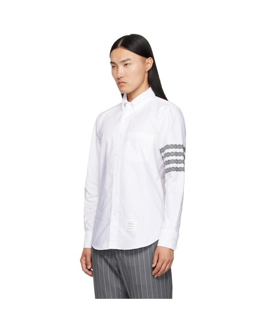 Thom Browne White 4-Bar Unraveling Cable Stitch Shirt for men