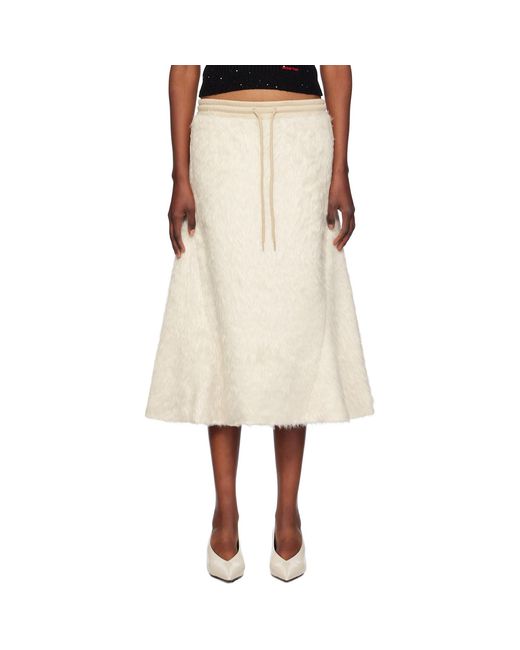 OPEN YY Natural Shaggy Faux-Fur Midi Skirt