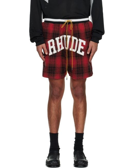 Rhude Black Flannel Collegiate Court Logo Shorts for men