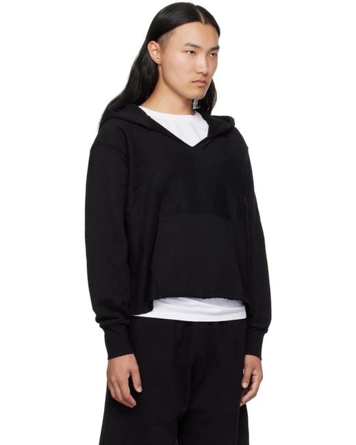 Les Tien Black Heavyweight Raw Cropped Hoodie for men