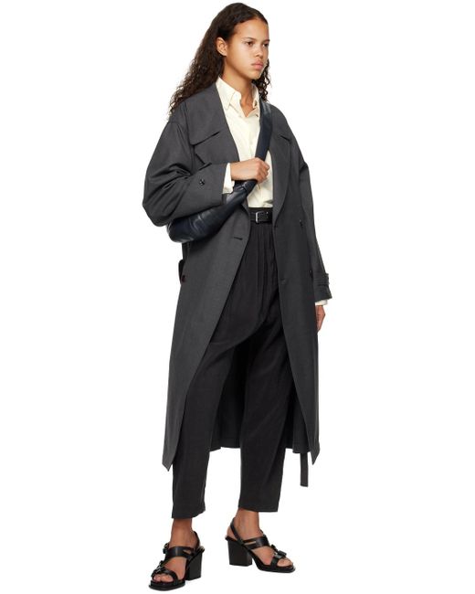 Lemaire Black Gray Double-breasted Trench Coat