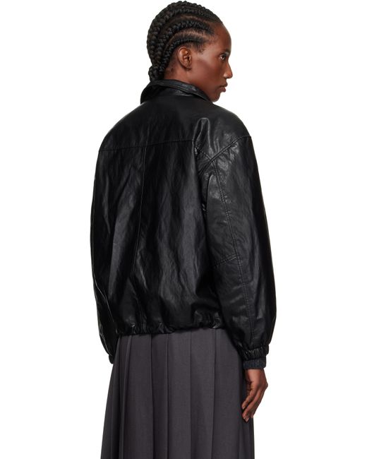 DUNST ブラック フェイクレザー ウインドブレーカー ジャケット Black