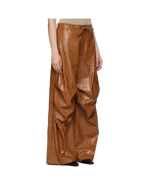 MM6 by Maison Margiela Brown Draped Faux-Leather Trousers