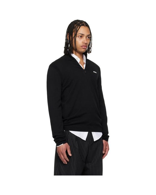 Boss Black Cotton Quarter Zip Track Jacket for men