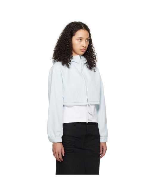 we11done White Blue Cropped Denim Hoodie