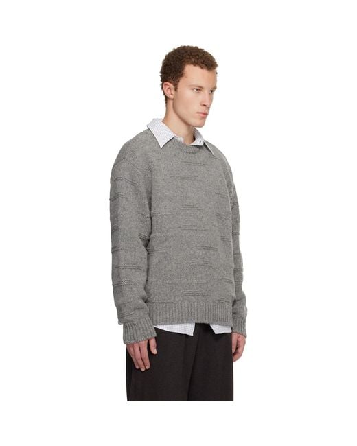Wooyoungmi Gray Textured Stripe Wool Sweater for men