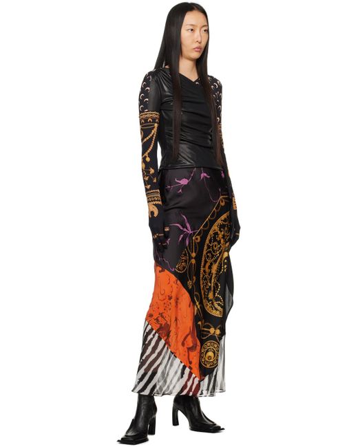 MARINE SERRE Black Multicolor Regenerated Scarves Maxi Skirt