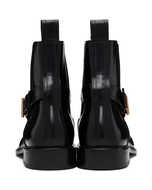 Versace Black V Leather Chelsea Boots for men