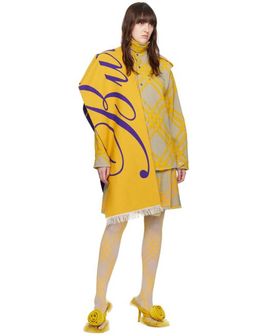Burberry Yellow & Purple Logo Wool Silk Scarf