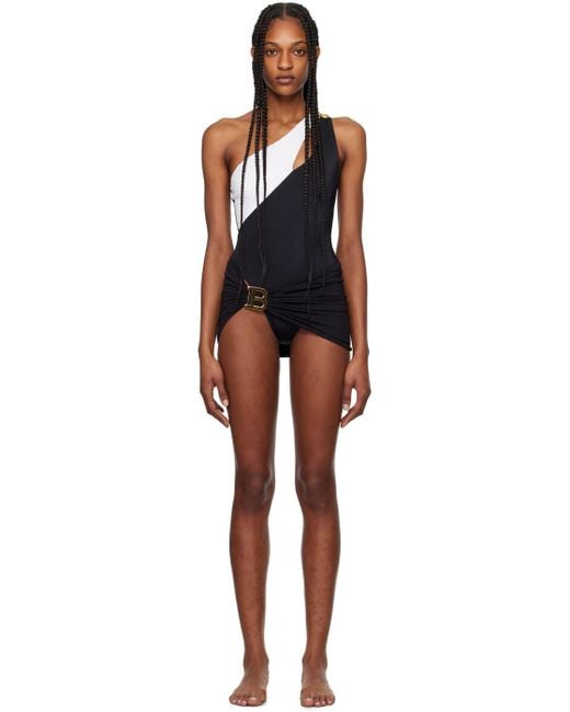 Balmain ホワイト& アシンメトリー ワンピース スイムウェア Black