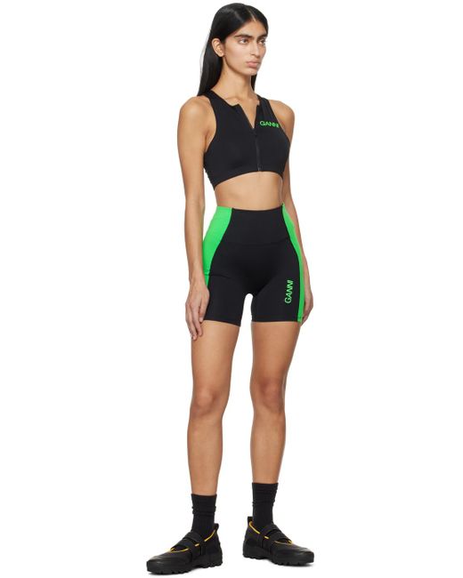 Ganni Black & Green Printed Sport Shorts