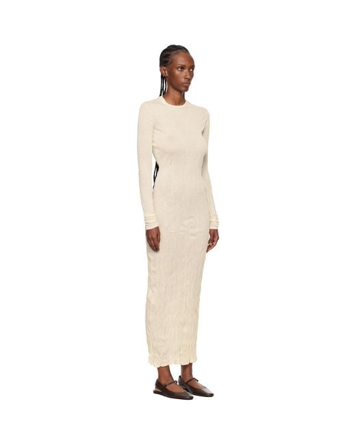 Totême Black Crinkled Knit Long-Sleeve Midi Dress