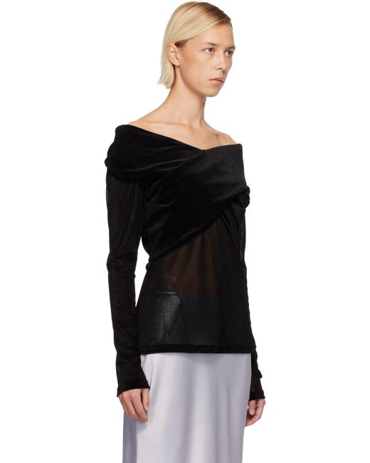 Anna Sui Black Velvet Mesh Off The Shoulder Top