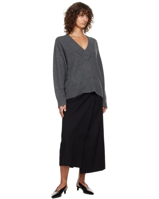 Loulou de Saison Black Sage Lds V Neck Cashmere Sweater