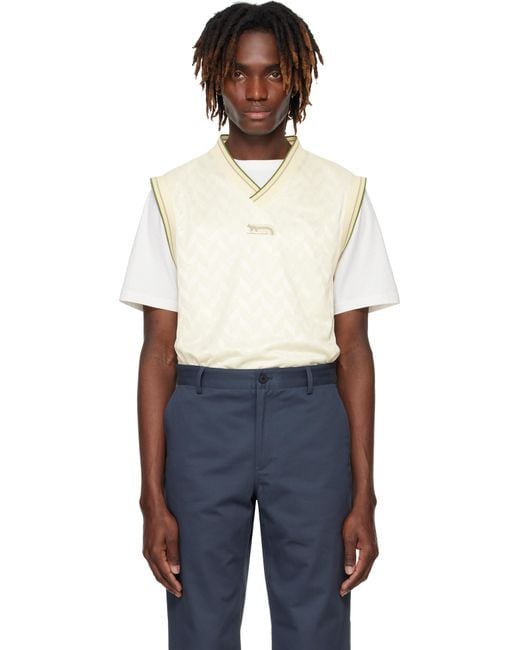 メンズ Maison Kitsuné オフホワイト Flash Fox ジャカード ベスト Blue