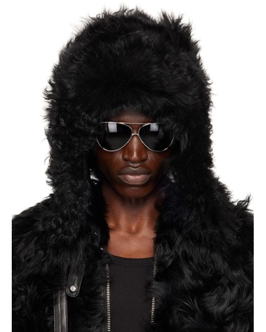 Moose Knuckles Black Efna Shearling Pilot Hat for men