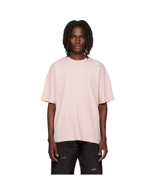 Acne Pink Embroidered-Logo T-Shirt for men