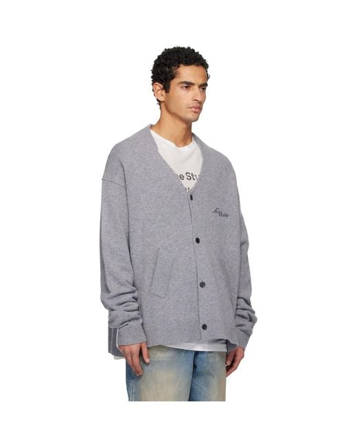 Acne Gray Wool V-Neck Cardigan for men