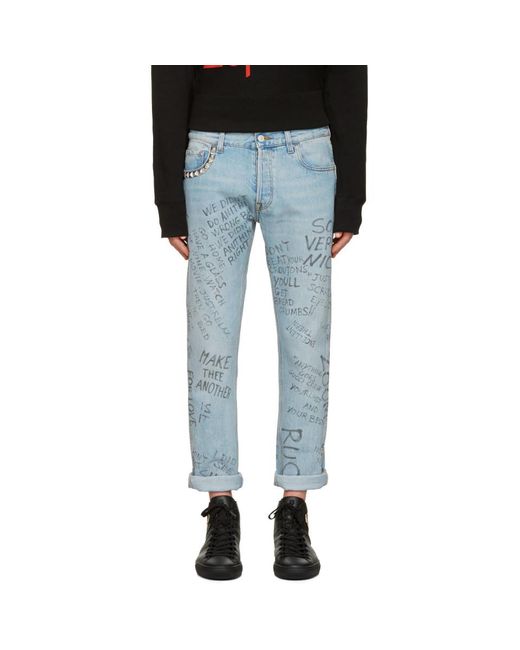 Gucci Blue Studded Scribble Jeans for men