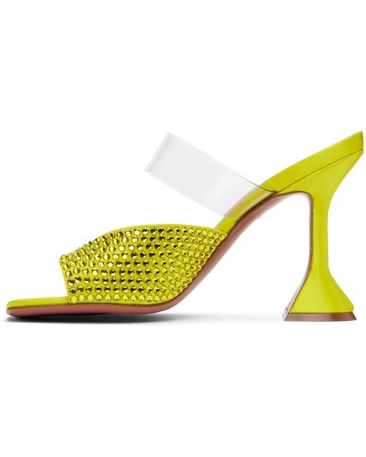 AMINA MUADDI Black Yellow Paloma Crystal Slipper Heeled Sandals