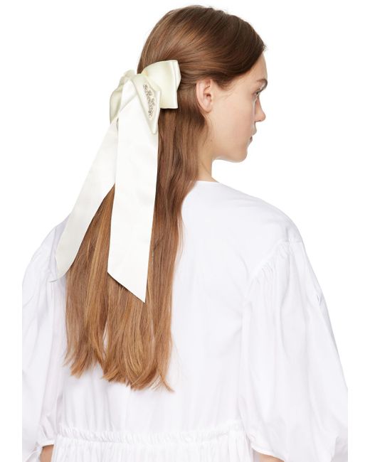 Simone Rocha White Off- Embellished Satin Bow Hair Clip