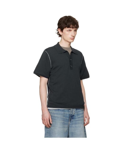 Won Hundred Black Jonas Two Layer Knit Polo for men