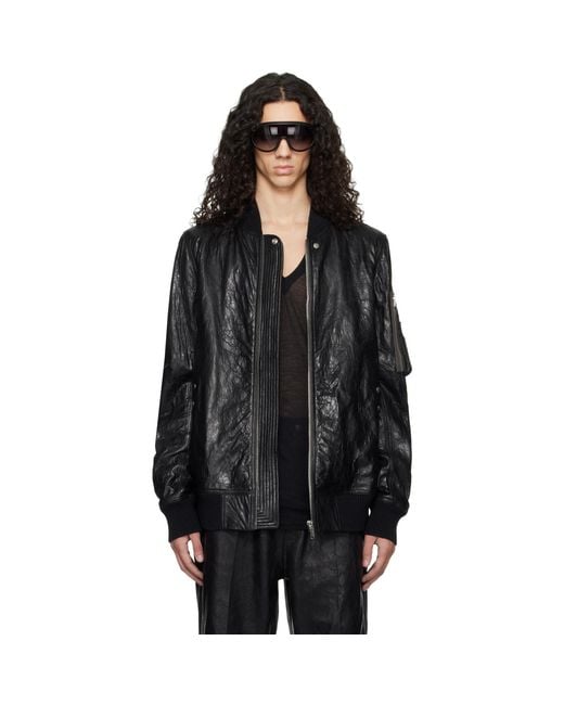 Rick Owens Black Temple Classic Flight Leather Jacket for men