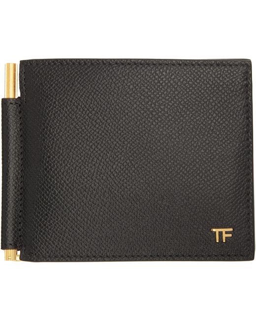 Tom Ford Black Small Grain Leather T Line Money Clip Wallet for men