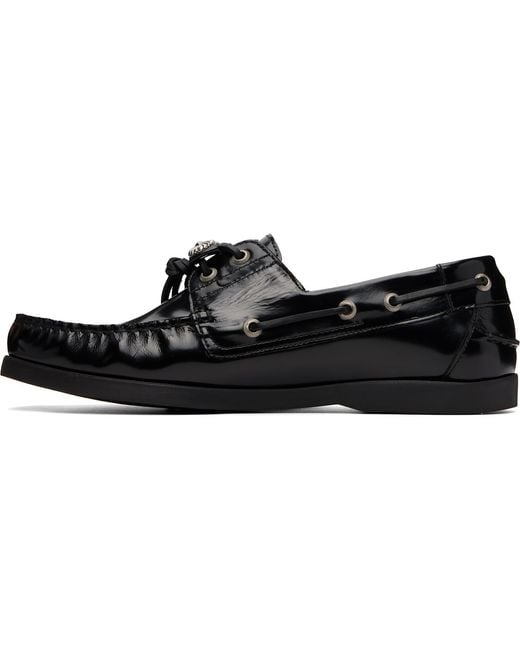 Toga Virilis Black Leather Boat Shoes for men