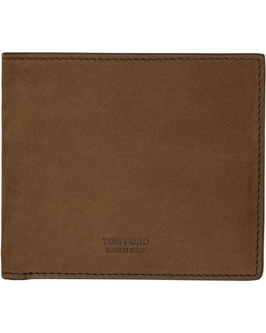 Tom Ford Green Tan Natural Nubuck 'T Line' Classic Bifold Wallet for men