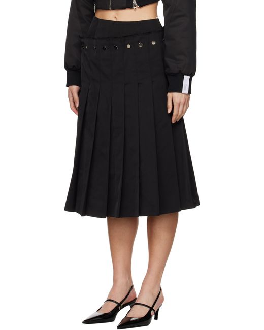 ROKH Black Double Layered Pleated Midi Skirt