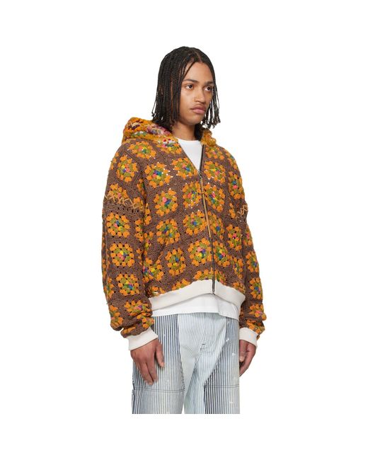 Cout de la Liberte Brown Lydia 'One Of A Kind' Square Flower Hoodie for men