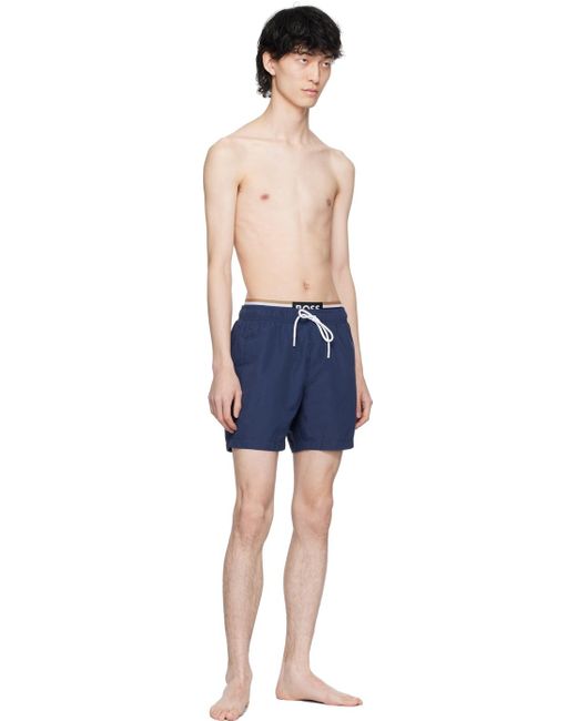 Boss Blue Printed Swim Shorts for men