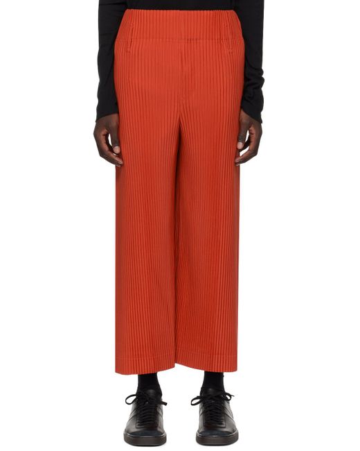 Homme Plissé Issey Miyake Red Homme Plissé Issey Miyake Orange Pleats Bottoms 2 Trousers for men