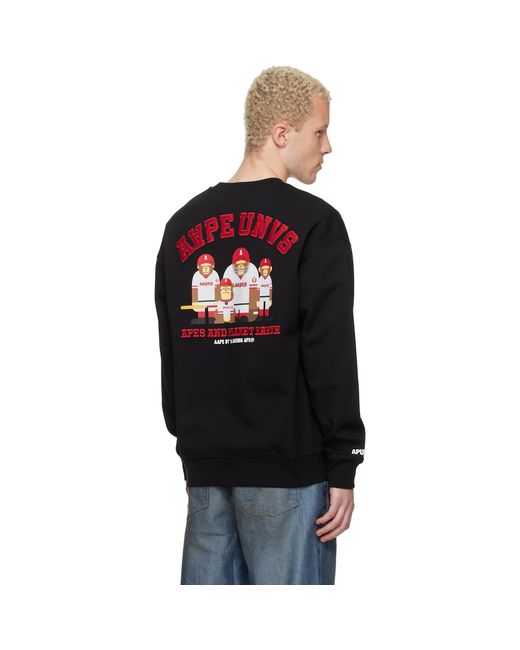 Aape By A Bathing Ape Black 'Aaper' Crew Neck Sweatshirt for men
