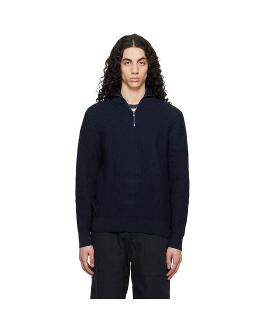 Boss Blue Quarter-Zip Cotton Track Jacket for men