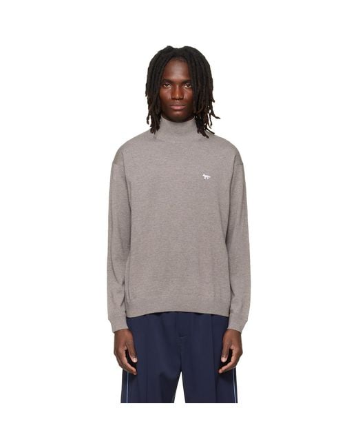 Maison Kitsuné Gray Taupe Profile Fox Comfort Mock Neck Sweater for men