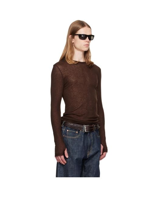 TONYWACK Brown Sheer Wool Ribbed Knit Sweater for men